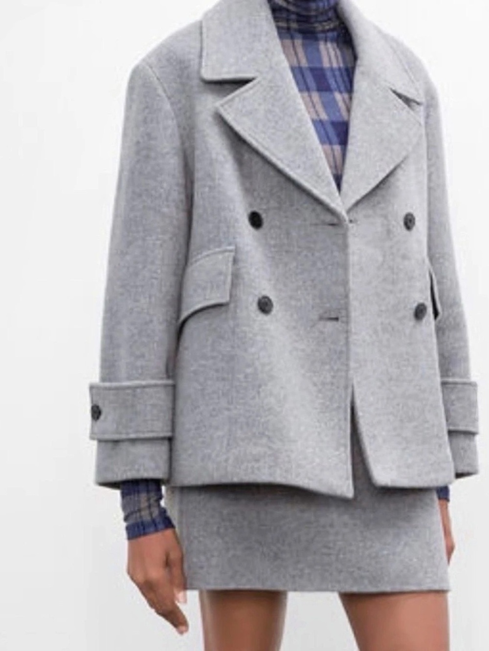 Club Monaco Wool Pea Coat Gray Relaxed Size Large Like New